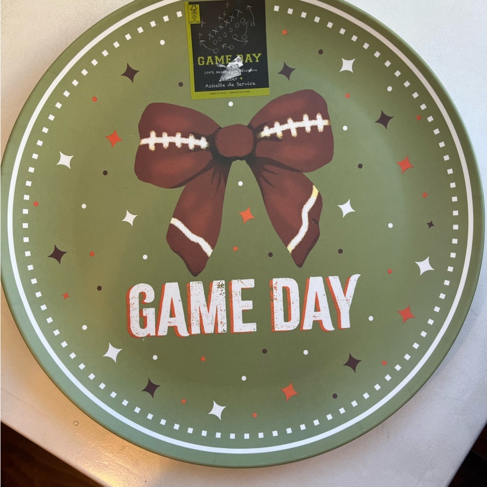 Large Green and Brown Football Game Day Serving Tray